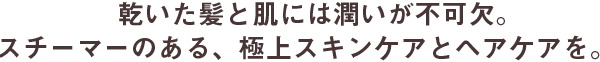 乾いた髪と肌には潤いが不可欠。
スチーマーのある、極上スキンケアとヘアケアを。
